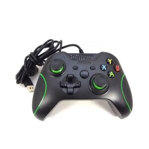 Wired USB Game Controller Gamepad for PC Windows Black & Green Ergonomic Design